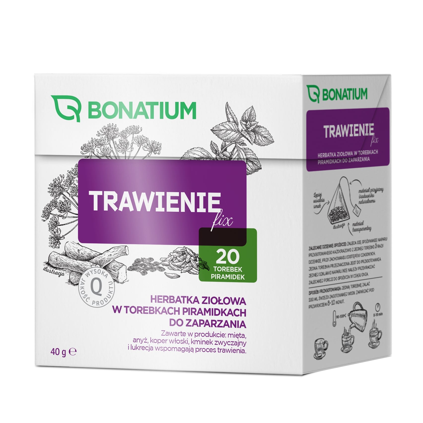 Bonatium Trawienie fix, herbatka ziołowa ze składnikami wspomagającymi trawienie, 20 szt. po 2 g