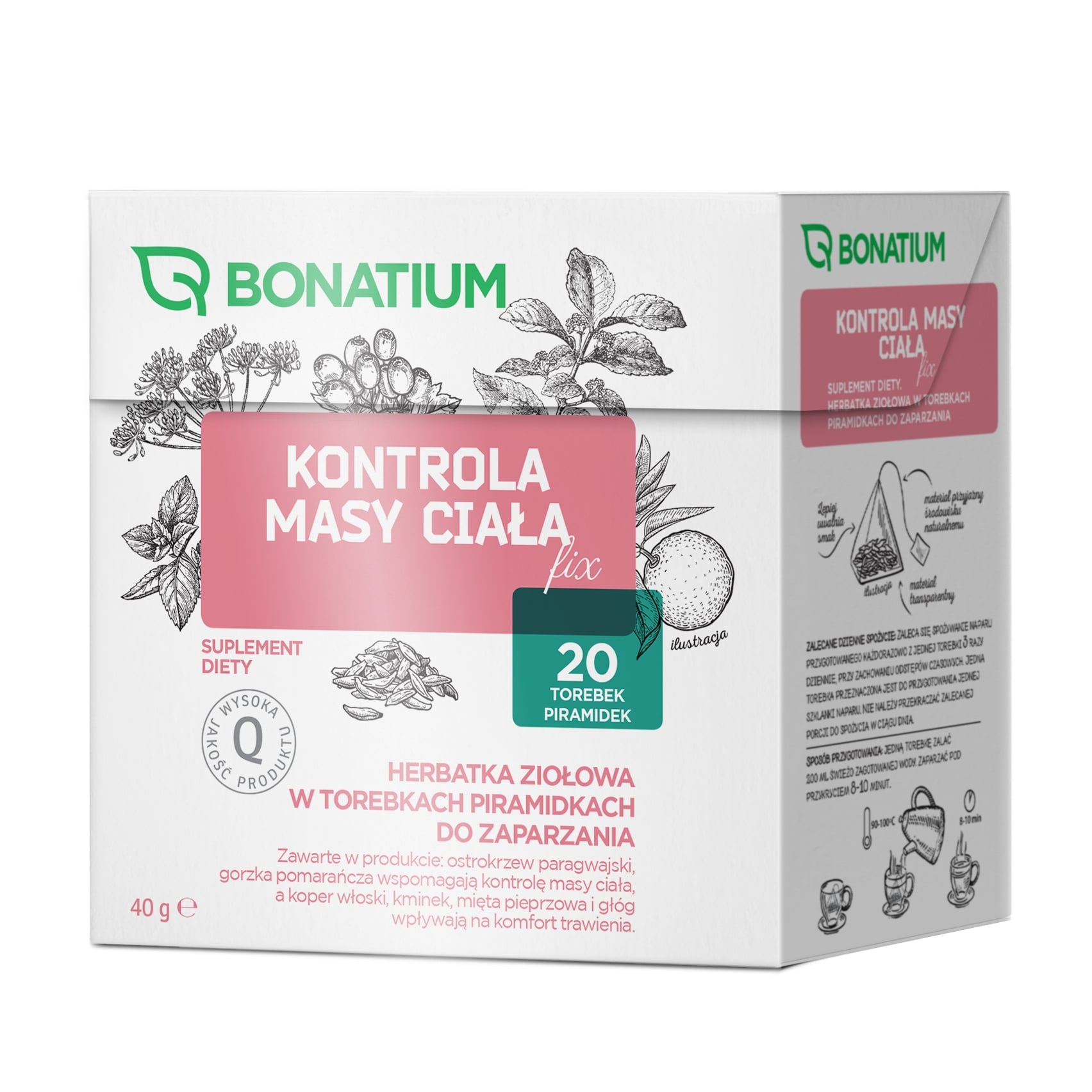 Bonatium Kontrola masy ciała fix, herbata ziołowa ze składnikami wspomagającymi kontrole masy ciała, 20 szt.