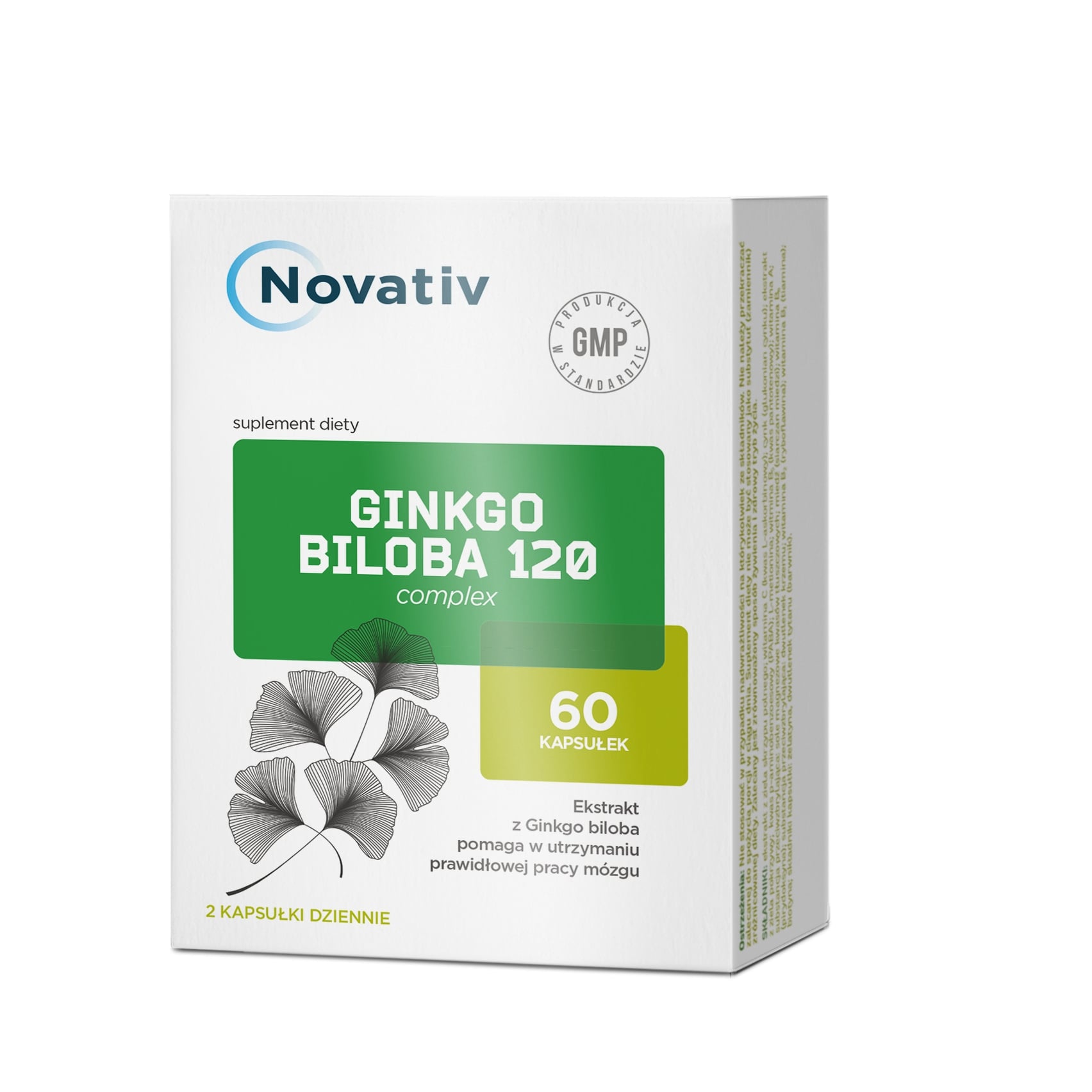 Novativ Ginkgo Biloba 120 complex, kapsułki ze składnikami wspomagającymi prawidłowe funkcjonowanie mózgu, 60 szt.