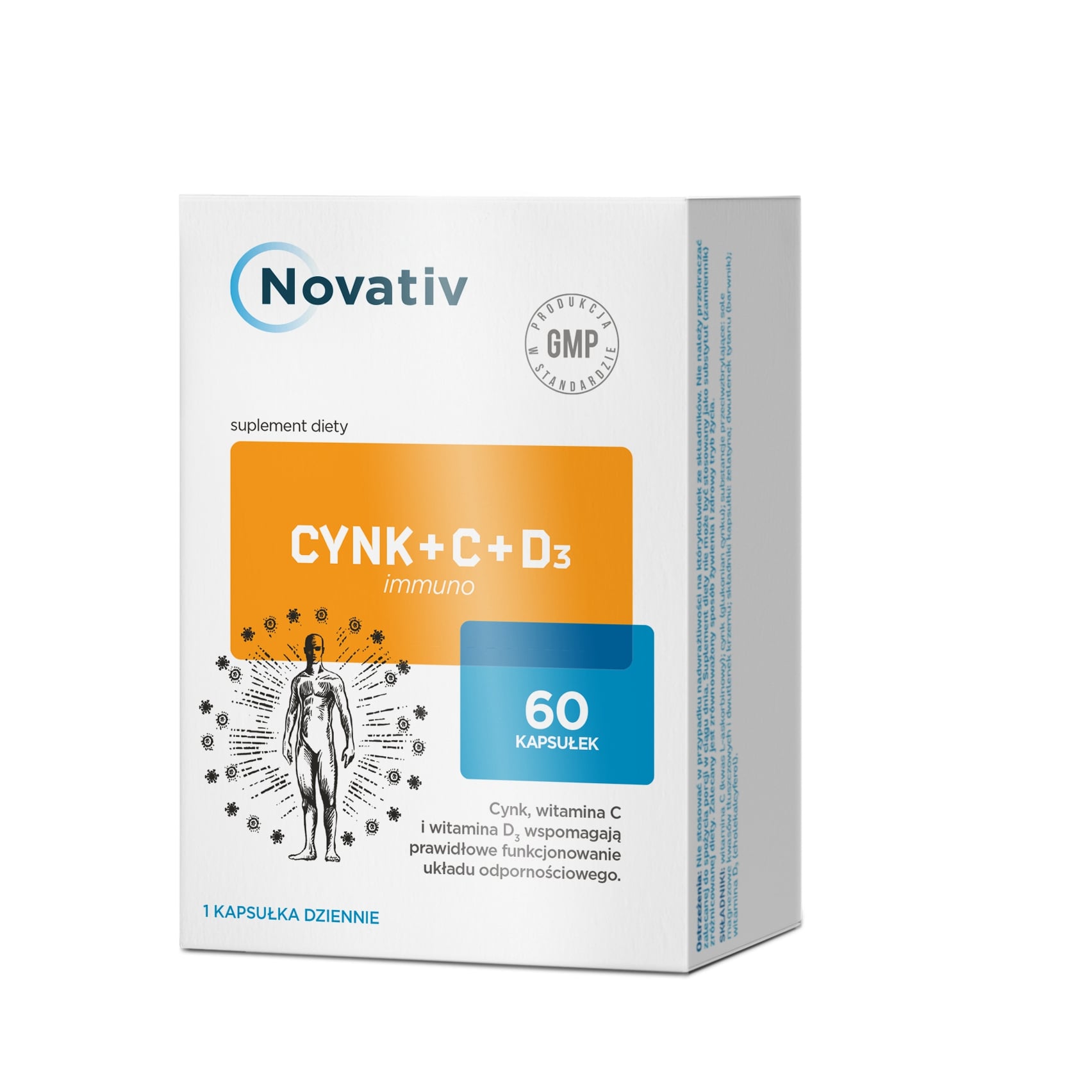 Novativ Cynk + C + D3 immuno, 60 kapsułek