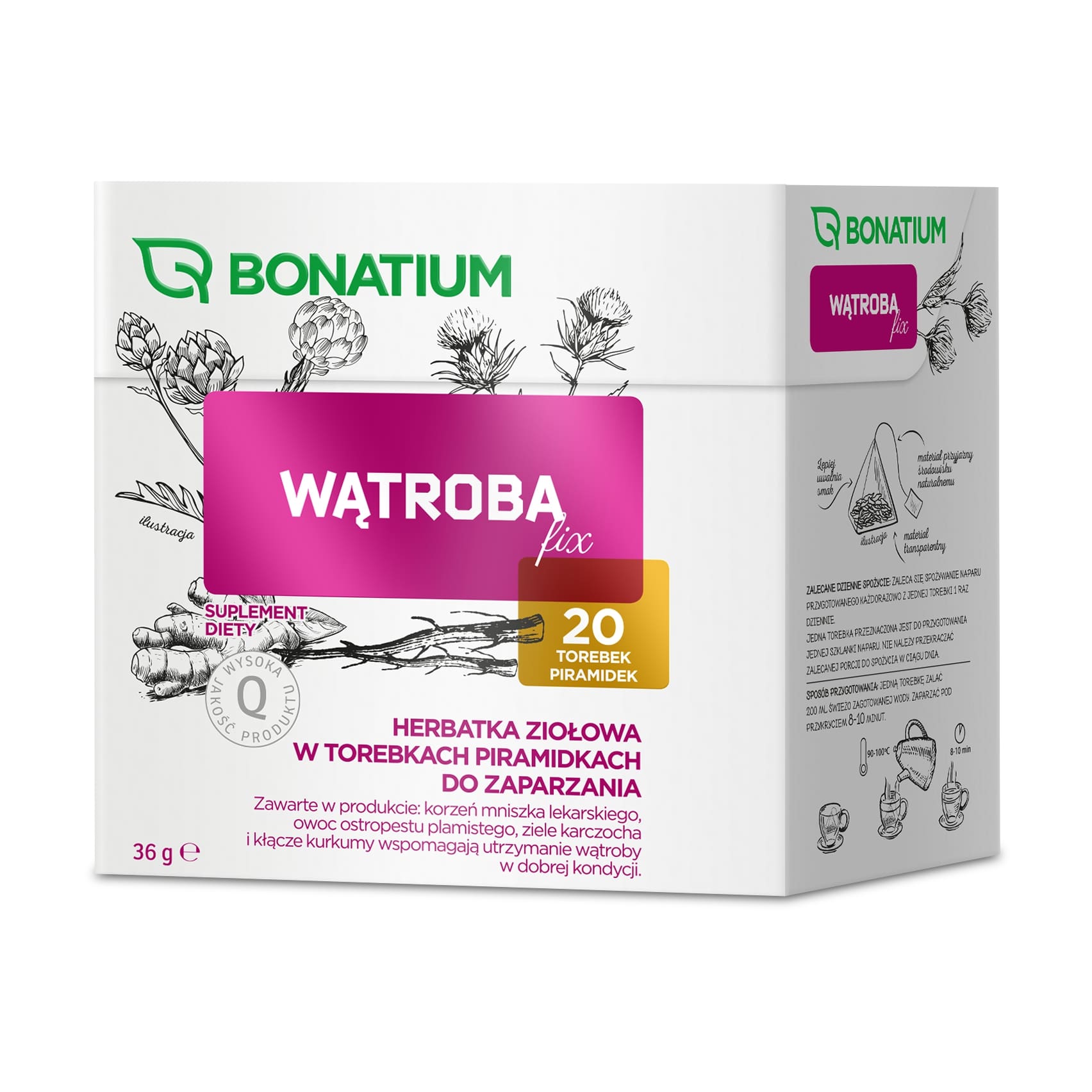 Bonatium Wątroba fix, herbatka ziołowa ze składnikami wspomagającymi utrzymanie wątroby w dobrym stanie, 20 szt. po 1,8 g