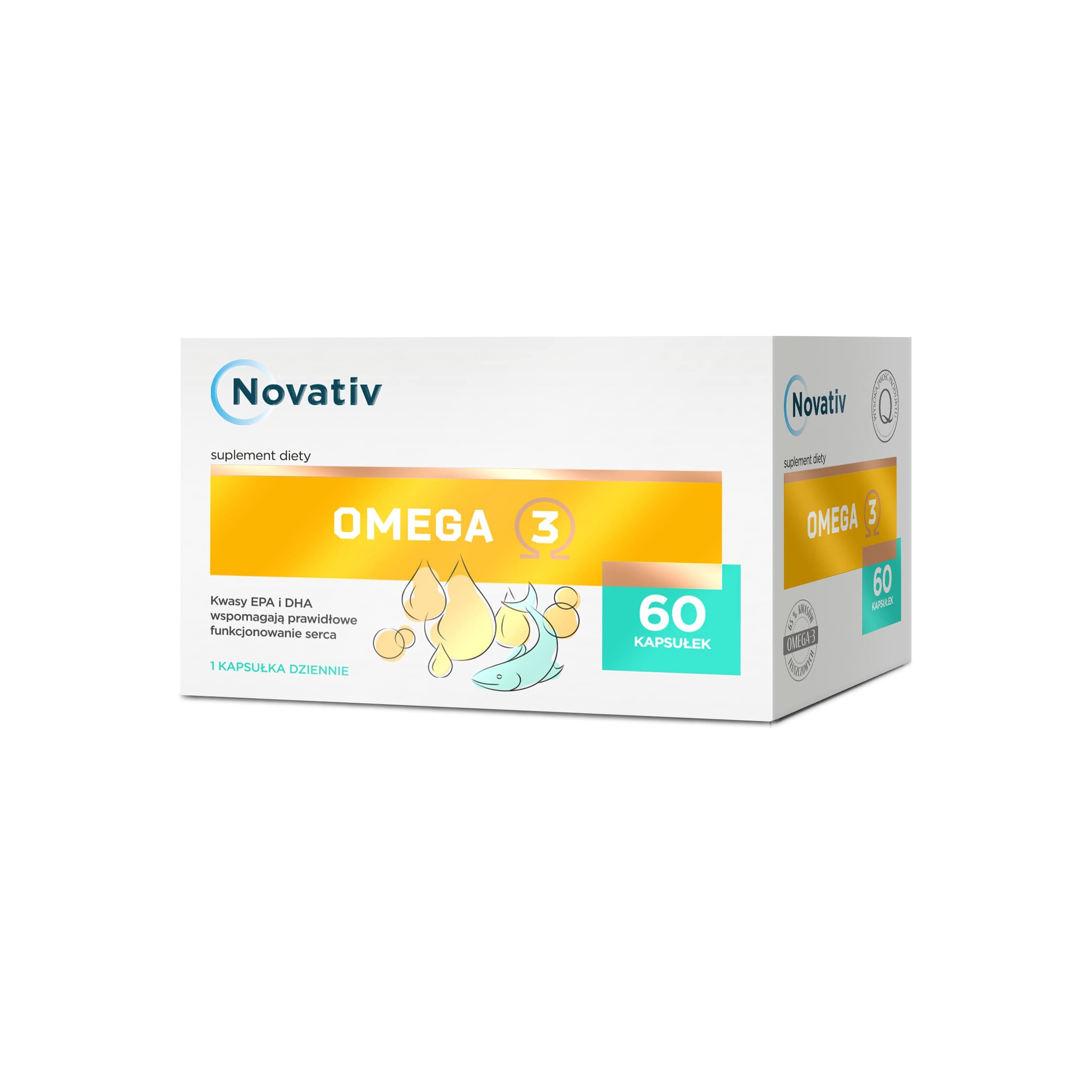 Novativ Omega-3, kapsułki ze składnikami uzupełniającymi dietę w nienasycone kwasy tłuszczowe Omega-3, 60 szt.
