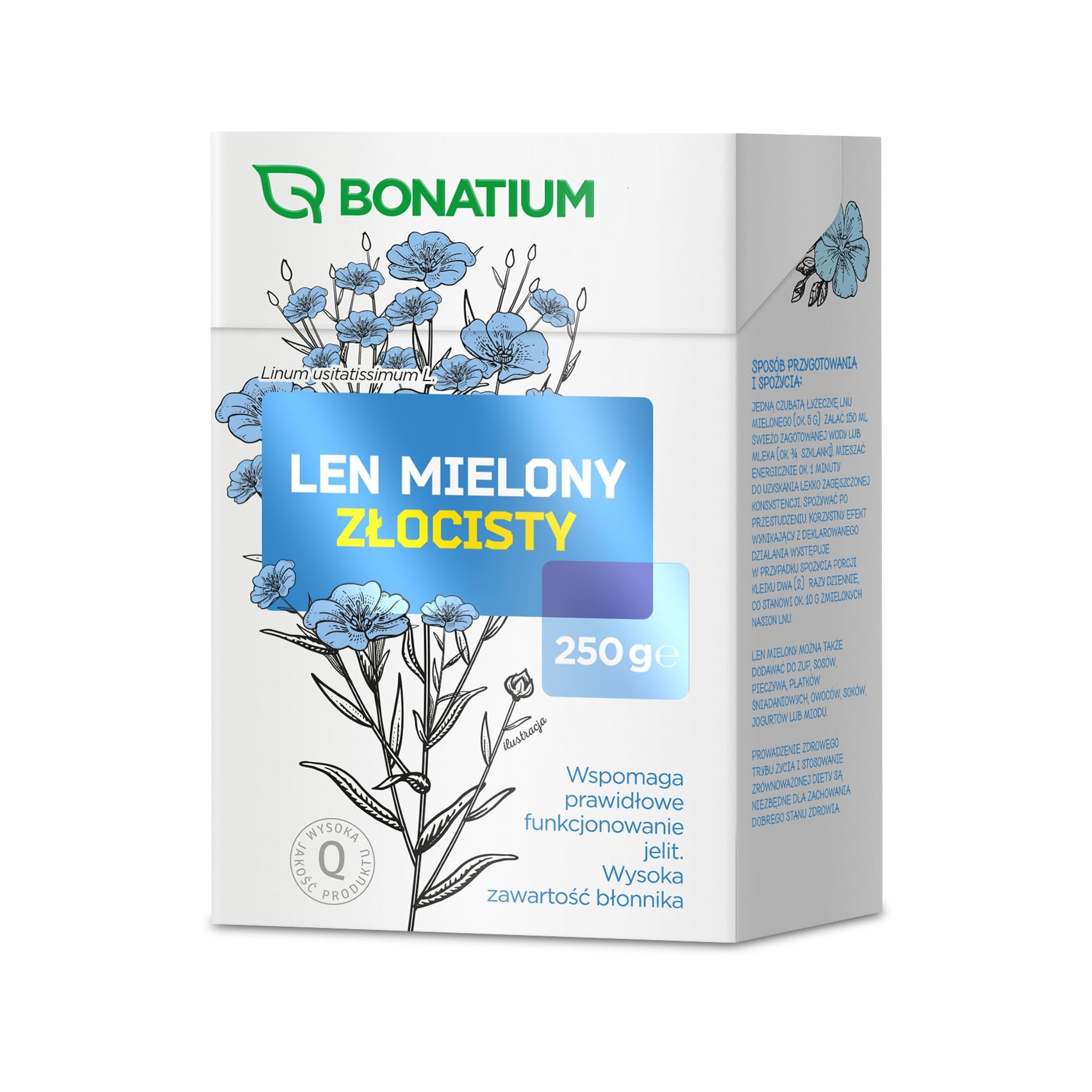 Bonatium Len Mielony Złocisty, zioła do zaparzania ze składnikami wspomagającymi prawidłową pracę jelit, 250 g