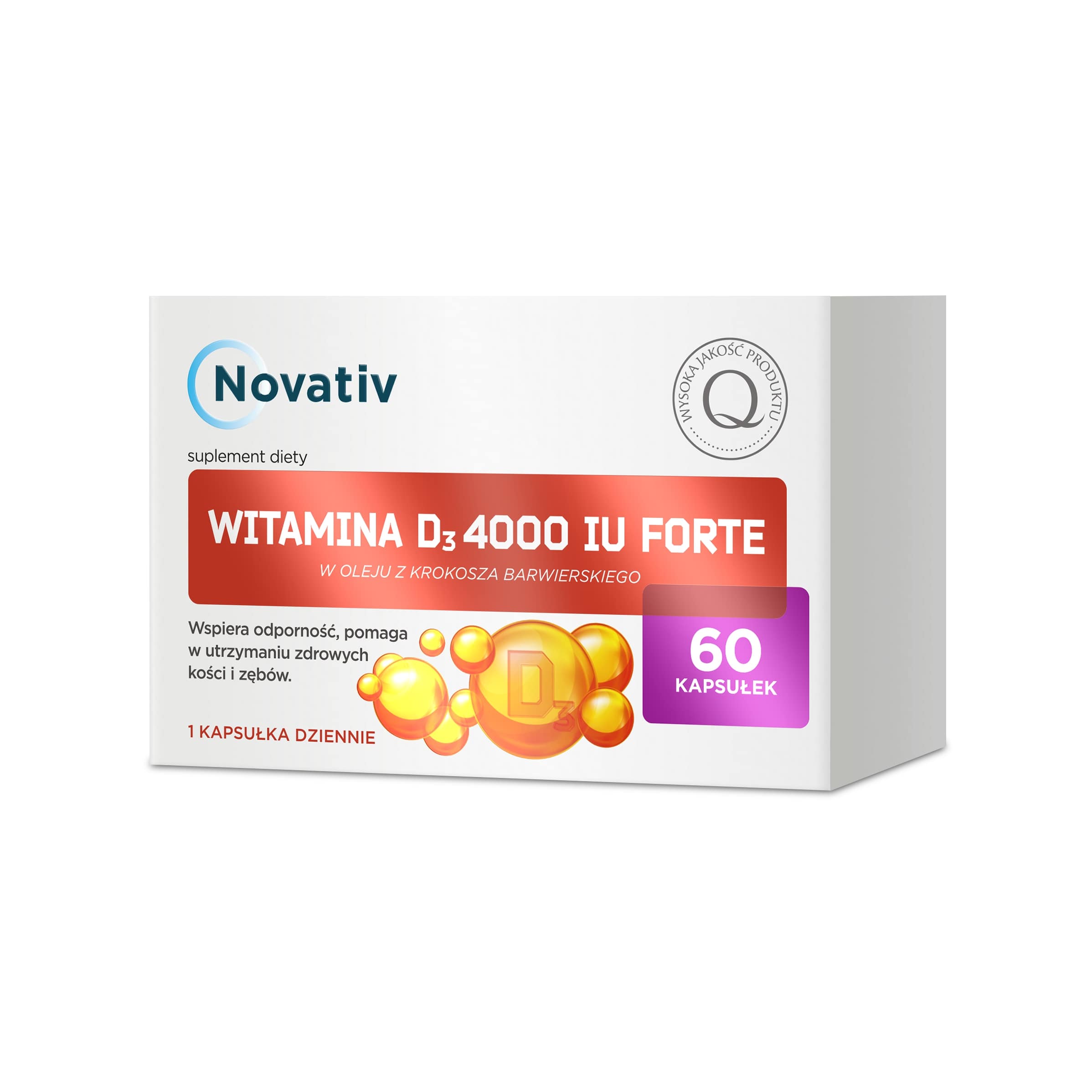 NOVATIV Witamina D3 4000 IU Forte, kapsułki z witaminą D3, 60 szt.