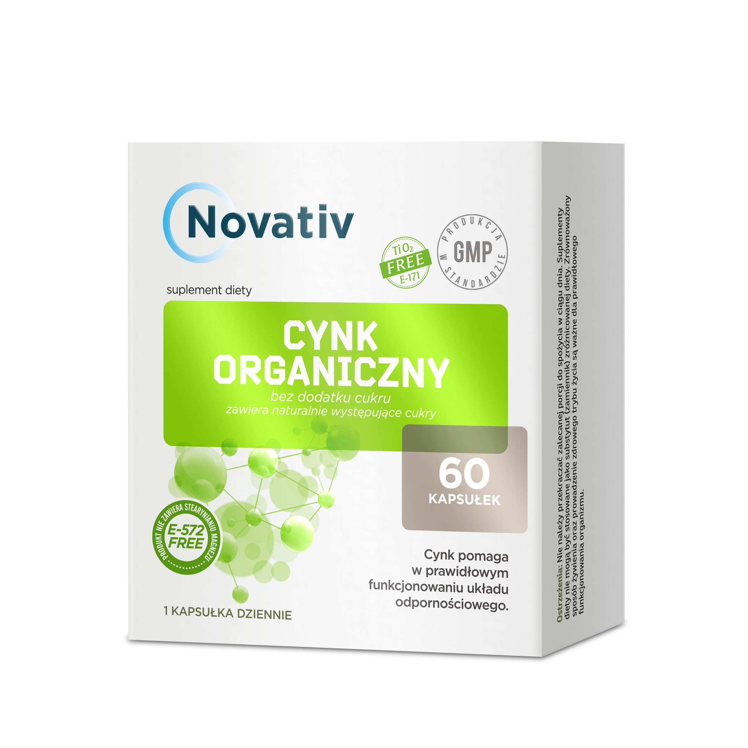 Novativ Cynk Organiczny, tabletki ze składnikami wspomagającymi utrzymanie równowagi kwaso-zasadowej, 60 szt.