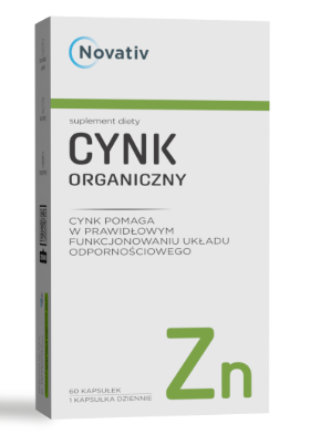 Novativ Cynk Organiczny, tabletki ze składnikami wspomagającymi utrzymanie równowagi kwaso-zasadowej, 60 szt.