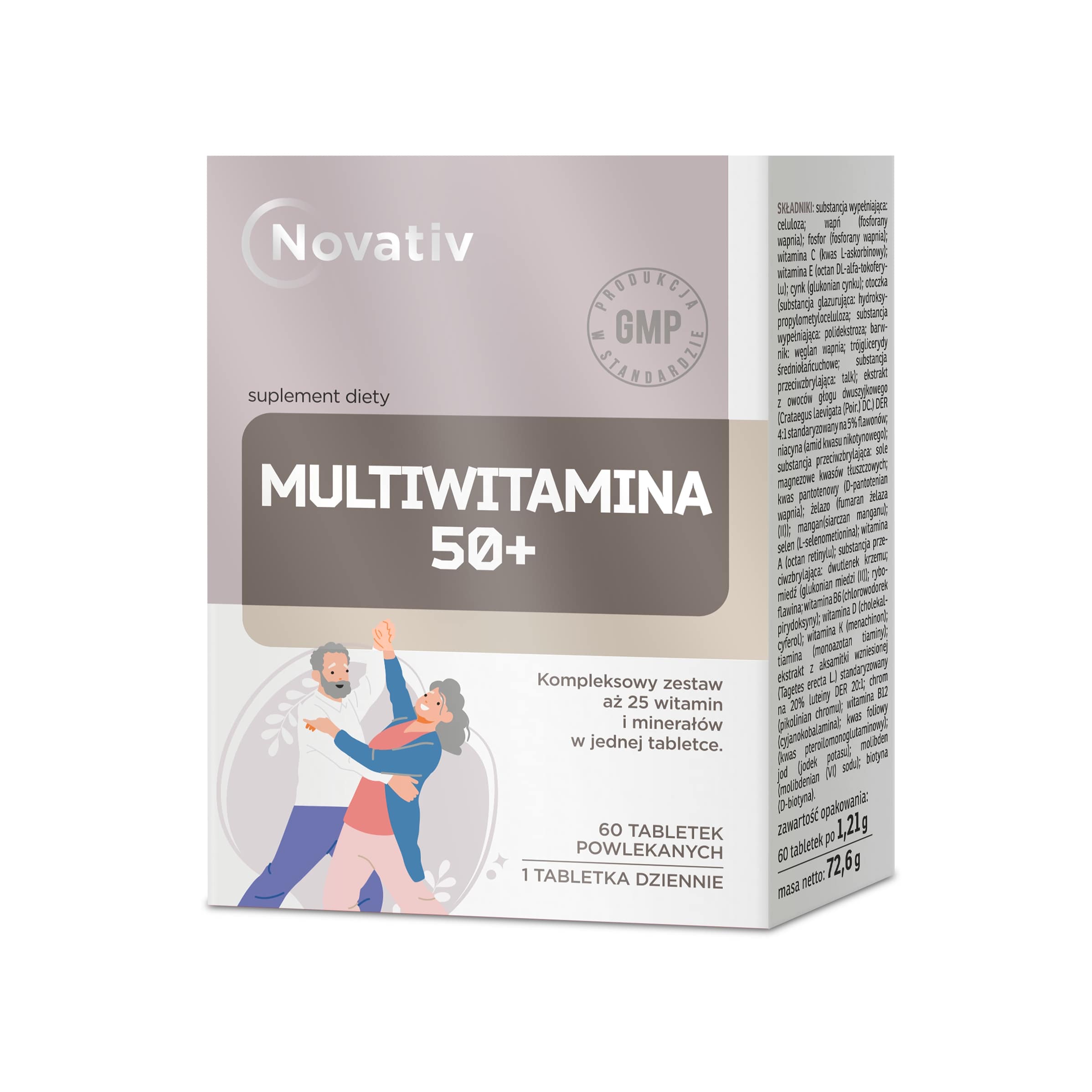 Novativ Multiwitamina 50+, tabletki z kompleksowym zestawem 25 witamin i minerałów, 60 szt.