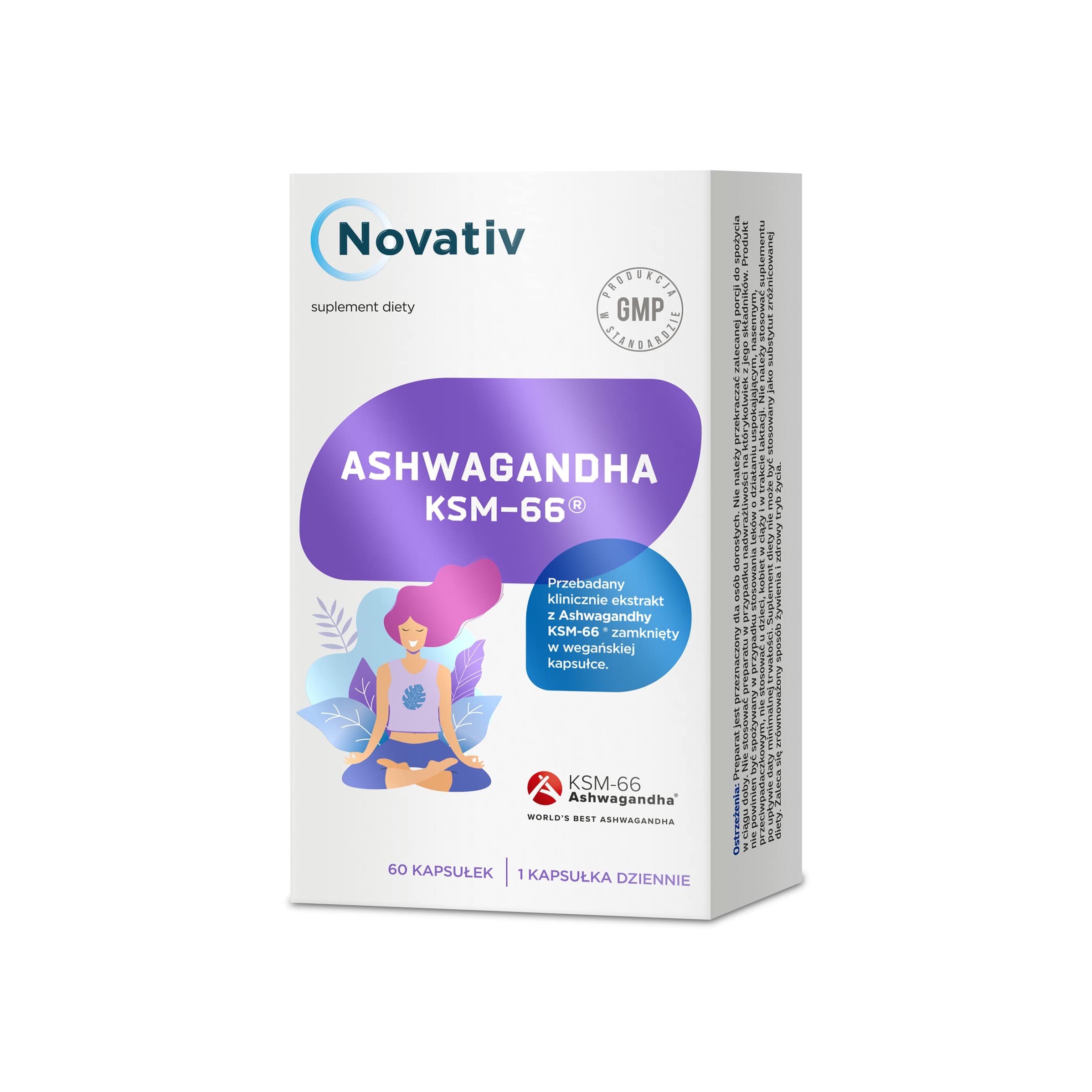 Novativ Ashwagandha KSM-66, kapsułki ze składnikami wspomagającymi prawidłową pracę mózgu, 60 szt.