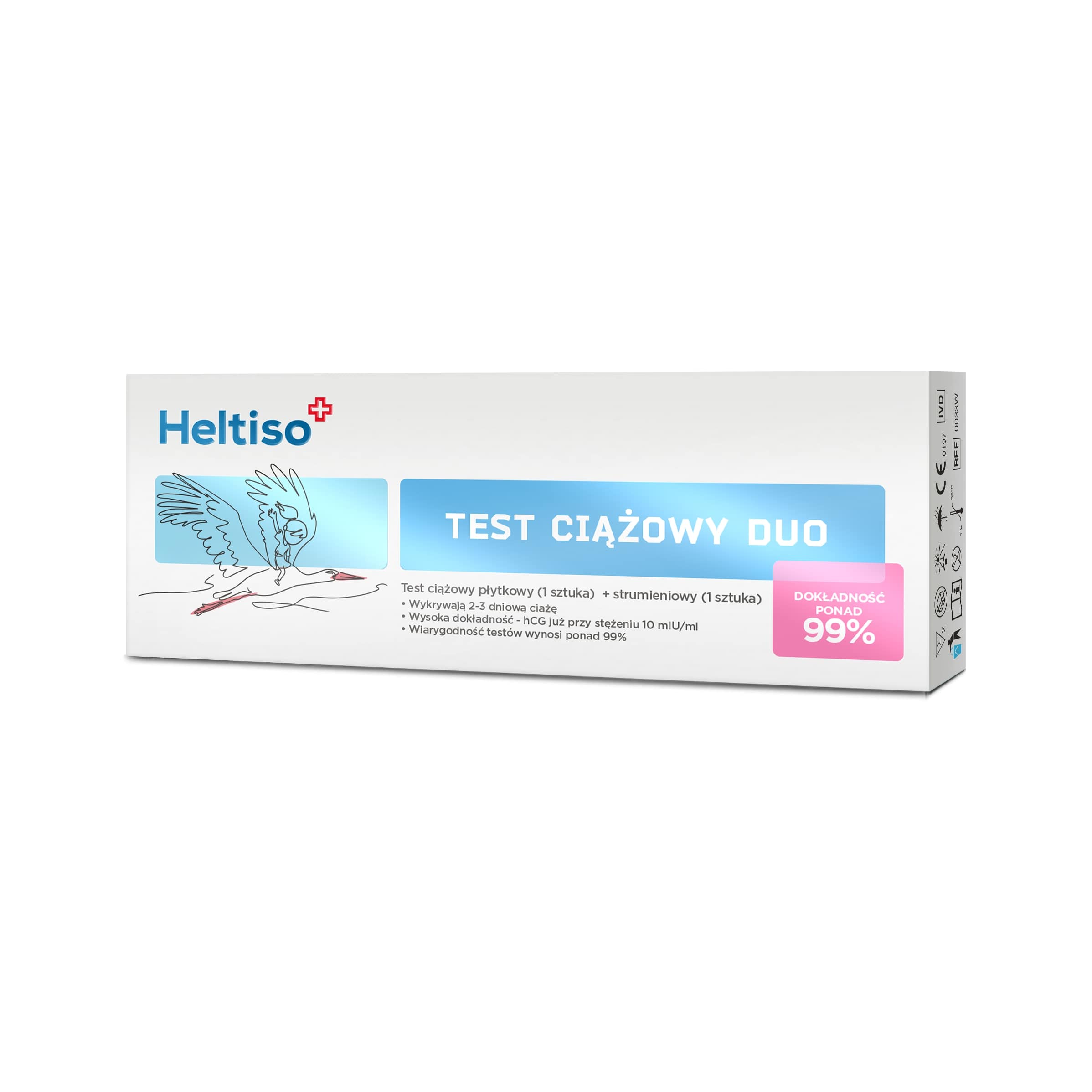 Heltiso Test Ciążowy Duo, dwupak: płytkowy – 1 szt. + strumieniowy – 1 szt.