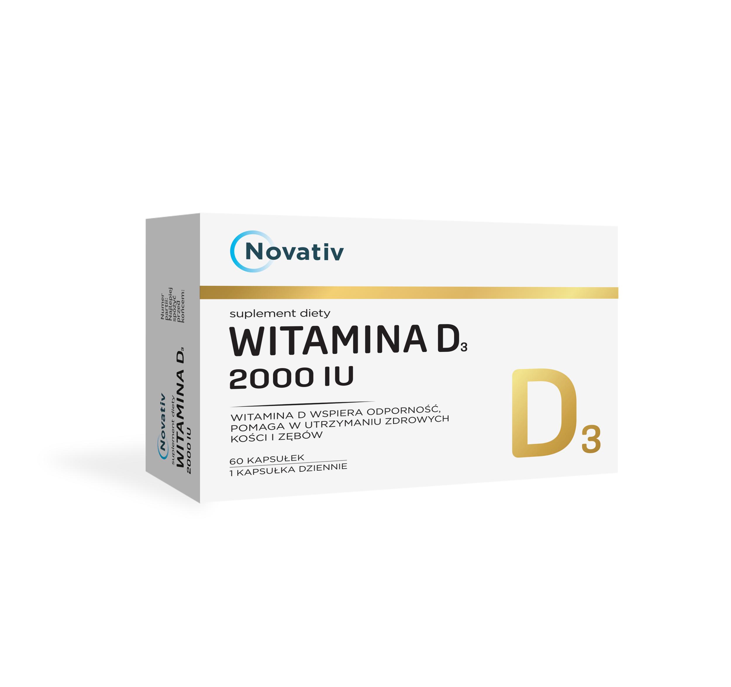 Novativ Witamina D3 2000 IU kapsułki ze składnikami wspierającymi odporność, 60 szt.