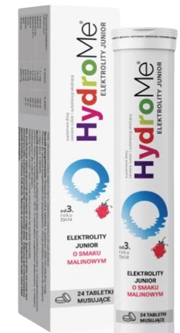 HydroMe elektrolity junior, malinowe, 24 tabletki musujące