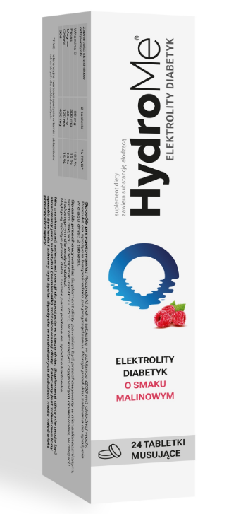 HydroMe , elektrolity dla diabetyków, malinowe, 24 szt.