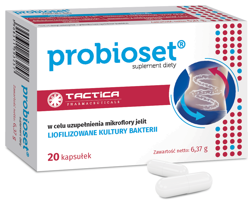 Probioset, kapsułki ze składnikami uzupełniającymi mikroflorę jelit, 20 szt.