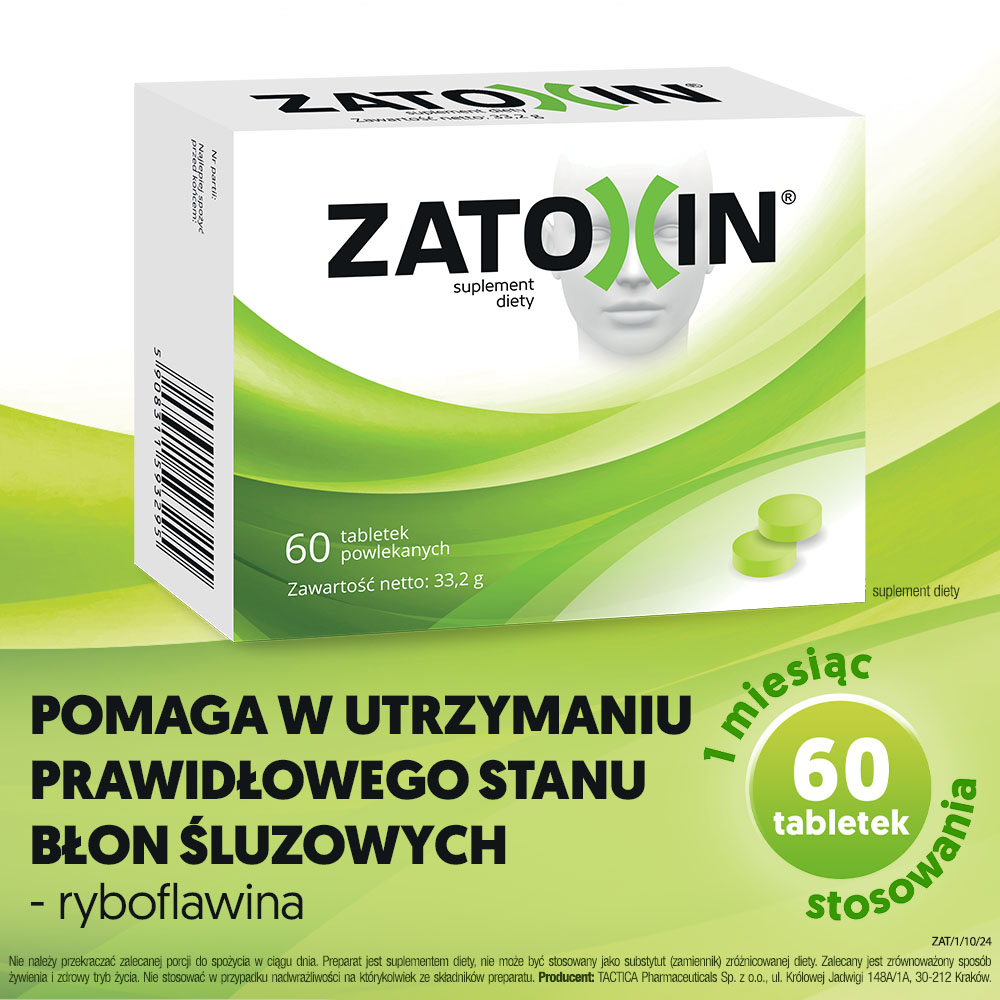Zatoxin, tabletki na prawidłowe funkcjonowanie błon śluzowych układu oddechowego i zatok, 60 szt.