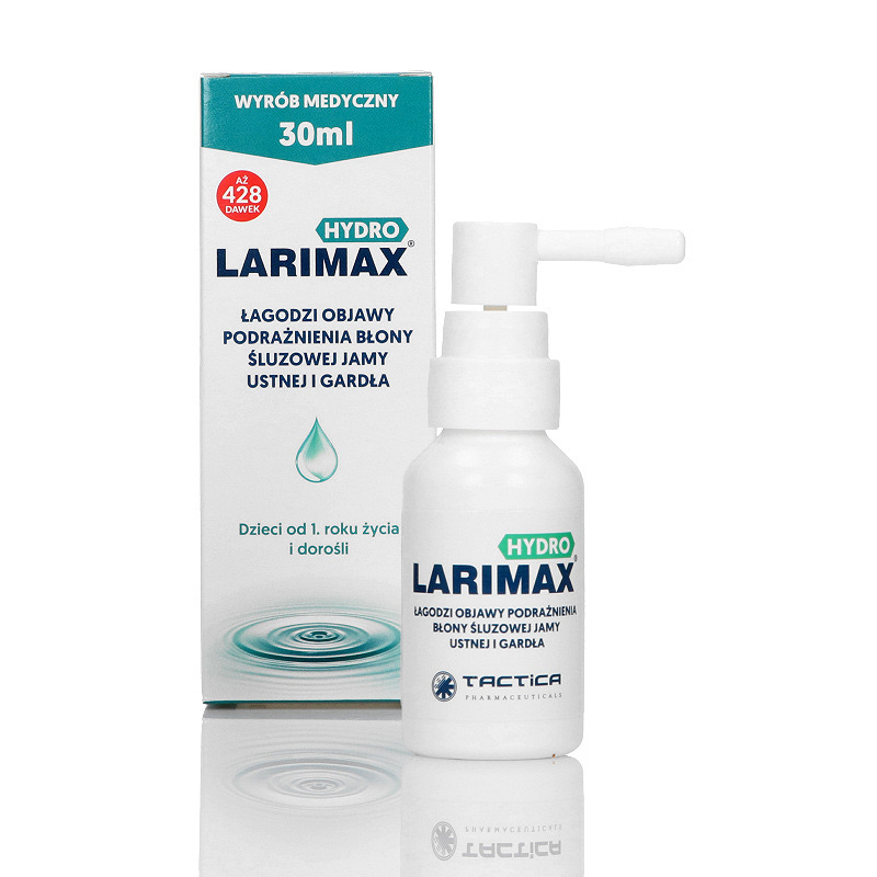 Larimax hydro, spray na podrażnienia śluzówki jamy ustnej i gardła, butelka 30 ml