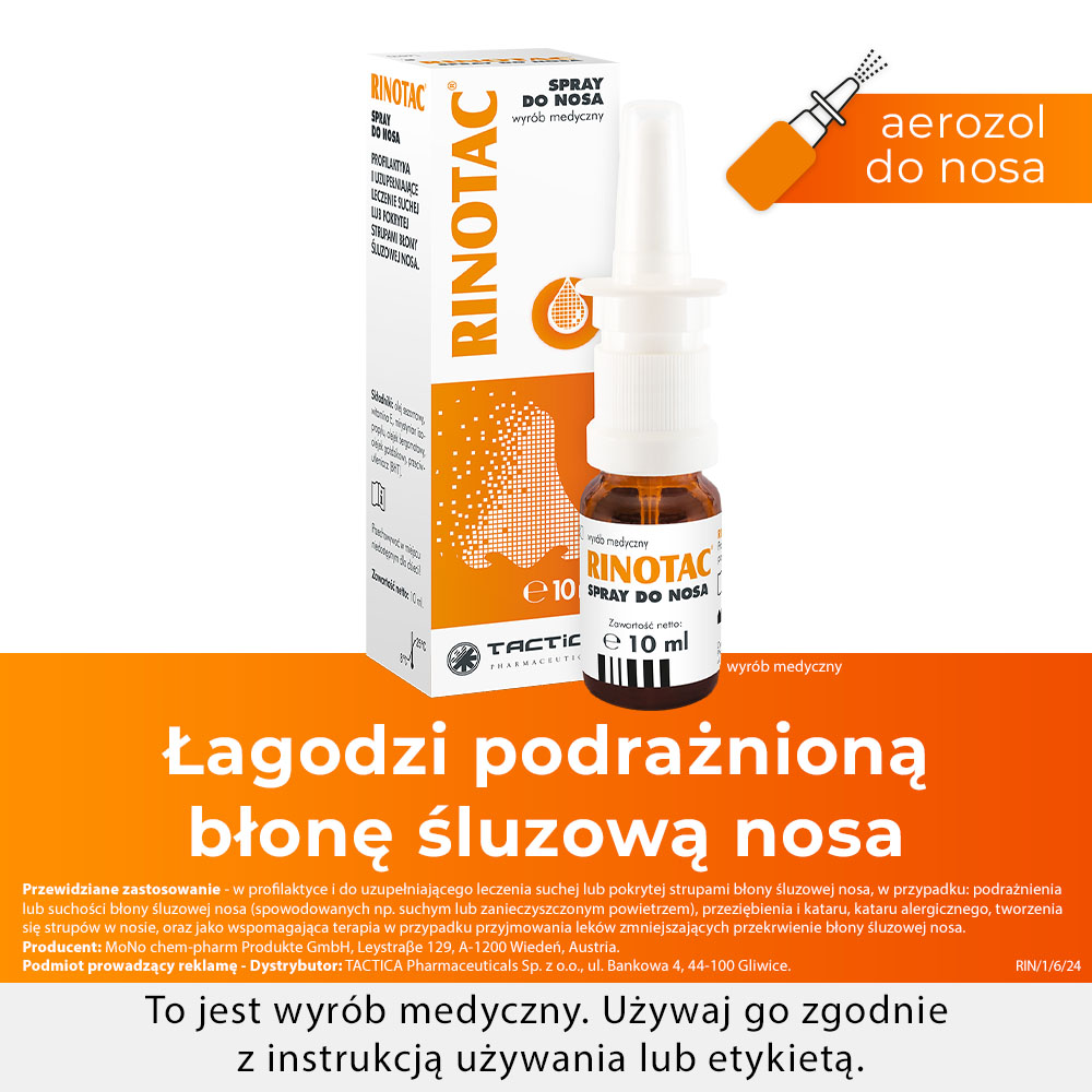 RINOTAC, spray do nosa, nawilżenie i regeneracja błony śluzowej nosa, 10 ml