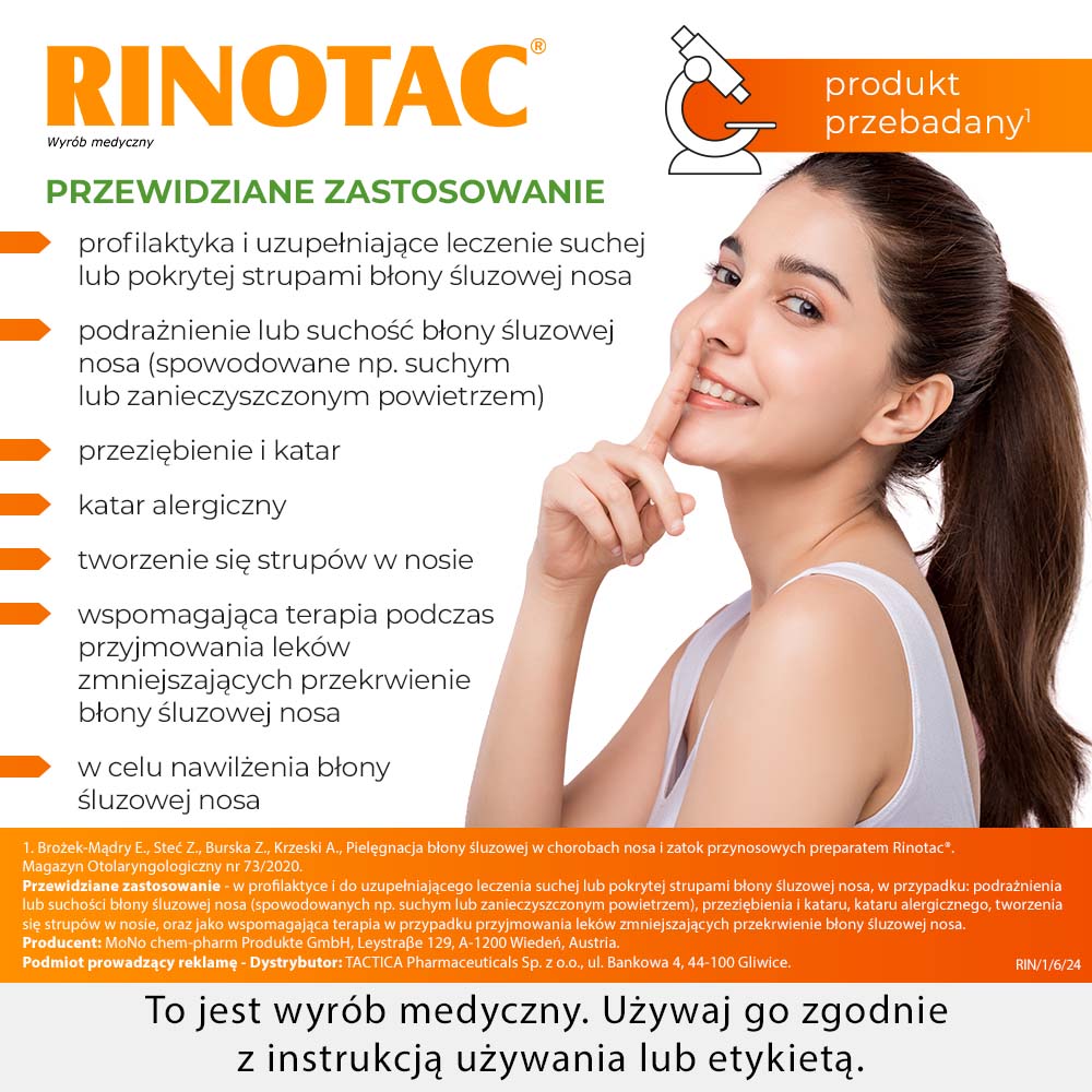 RINOTAC, spray do nosa, nawilżenie i regeneracja błony śluzowej nosa, 10 ml