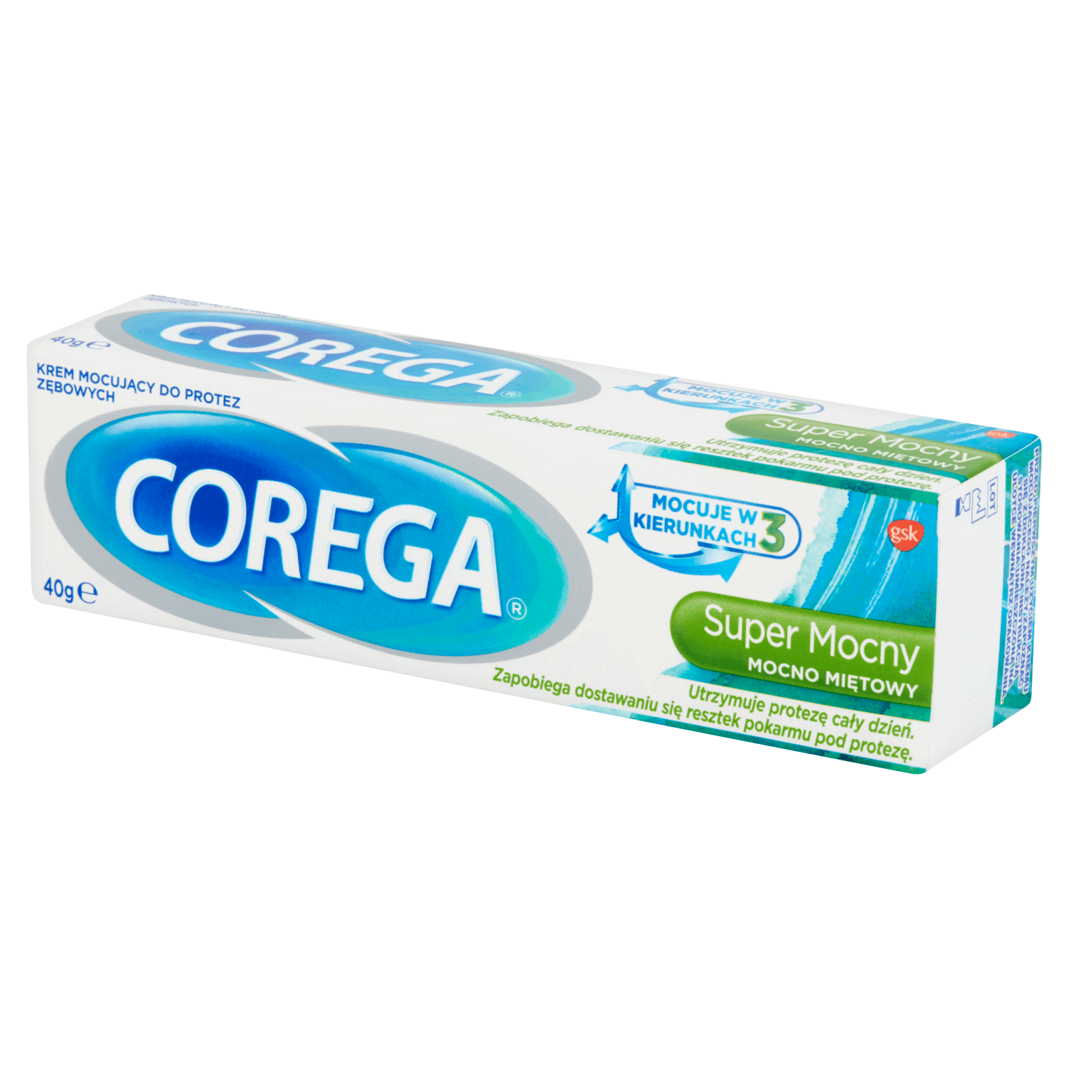 Corega Super Mocny delikatnie miętowy, krem do mocowania protez zębowych, 40g