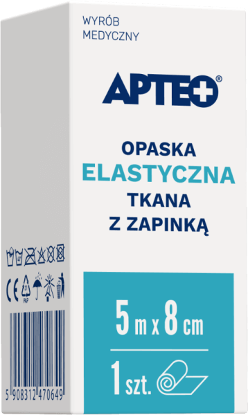 Opaska elastyczna tkana z zapinką APTEO, podtrzymującą opatrunki, uciskowa lub usztywniająca, 5 m x 8 cm, 1 szt.