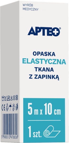Opaska elastyczna tkana z zapinką APTEO, podtrzymującą opatrunki, uciskowa lub usztywniająca, 5 m x 10 cm, 1 szt.