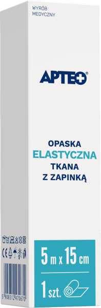 Opaska elastyczna tkana z zapinką APTEO podtrzymującą opatrunki, uciskowa lub usztywniająca, 5 m x 15 cm, 1 szt.