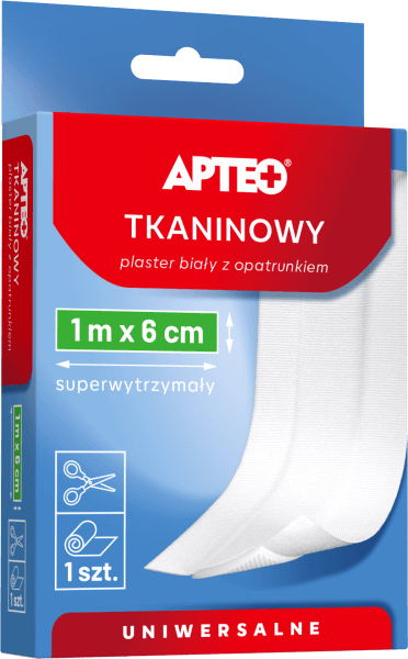 Plaster tkaninowy z opatrunkiem APTEO uniwersalny, 1 m x 6 cm, 1 szt.