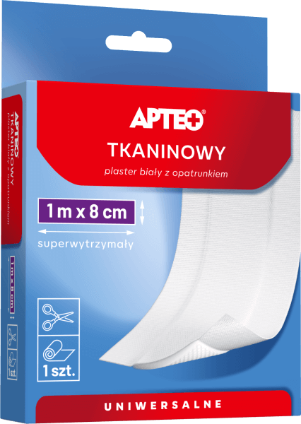 Plaster tkaninowy z opatrunkiem APTEO uniwersalny, 1 m x 8 cm, 1 szt.