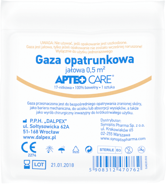 Gaza jałowa APTEO 17-nitkowa, 0,5 m2, 1 szt.