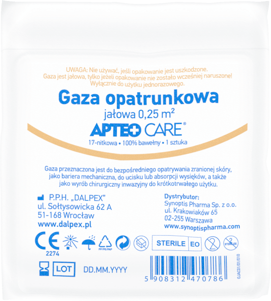 Gaza jałowa APTEO 17-nitkowa, 0,25 m2, 1 szt.