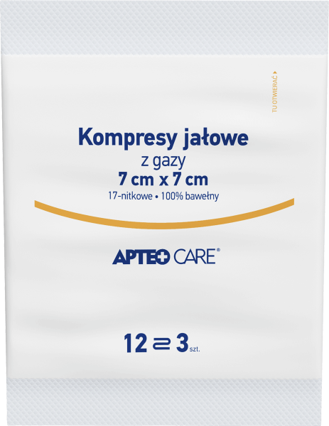 Kompresy jałowe APTEO do bezpośredniego opatrywania zranionej skóry, 7 x 7 cm, 3 szt.