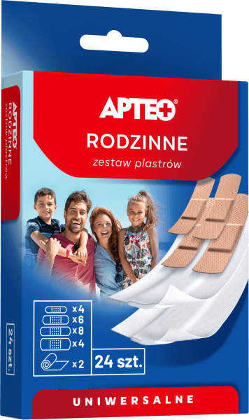 Zestaw plastrów rodzinnych APTEO uniwersalny do opatrywania skaleczeń, 24 szt.