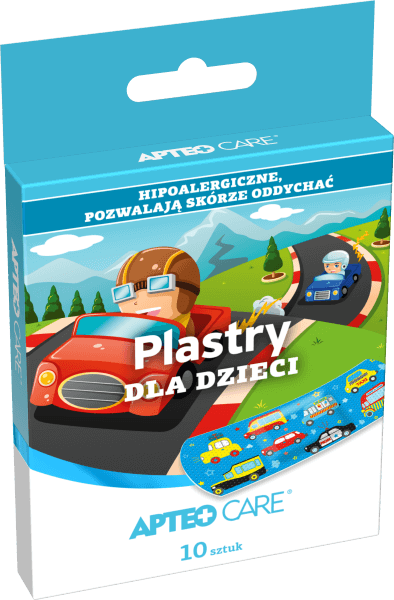 Plastry dla dzieci APTEO, zestaw plastrów w samochodziki, 10 szt.