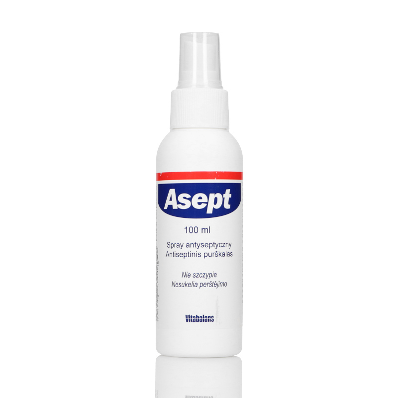 Asept, spray dezynfekujący na skaleczenia, infekcje jamy ustnej i gardła, butelka 100 ml