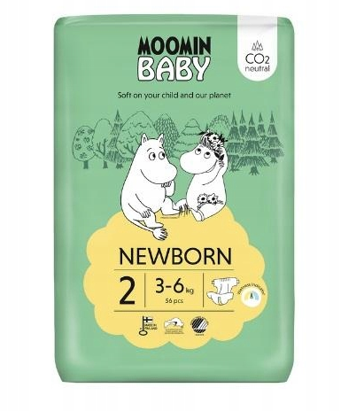 Moomin Baby Newborn 2, pieluszki ekologiczne, 3-6 kg, 56 szt.