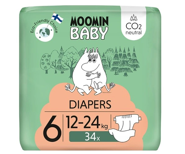 Moomin Baby 6, pieluszki ekologiczne, 12-24 kg, 34 szt.