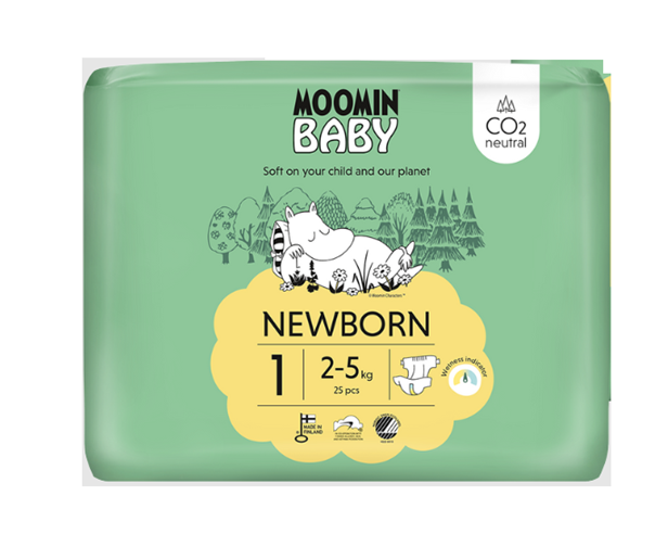 Moomin Baby Newborn 1 ekologiczne pieluszki, 2-5 kg, 25 szt.