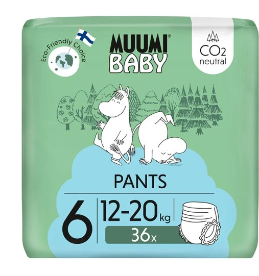 Muumi Baby Pants 6 pieluchomajtki ekologiczne, 12-20 kg, 36 szt.