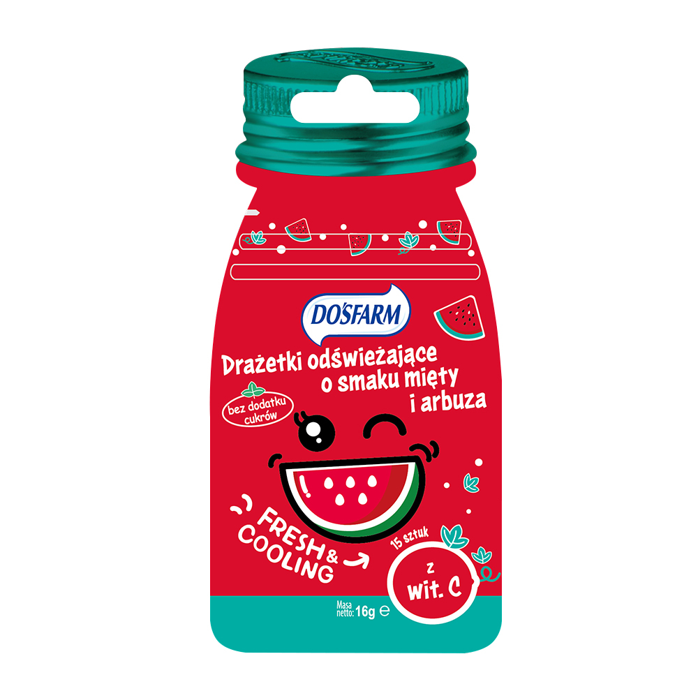 DOSFARM, drażetki odświeżające o smaku mięty i arbuza, 16 g.