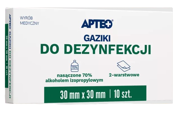 Apteo gaziki do dezynfekcji, 30 ml x 30mm, 10 sztuk