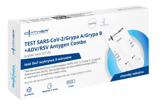 TEST SARS-CoV-2/Grypa A/ Grypa B+ADV/RSV Antygen Combo szybki test (LFIA), 1 szt.