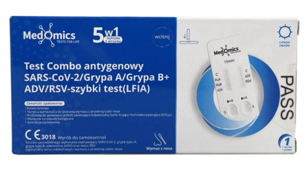Test Combo 5 w 1, COVID-19, Grypa A/B, RSV, Adenowirus, 1 szt.