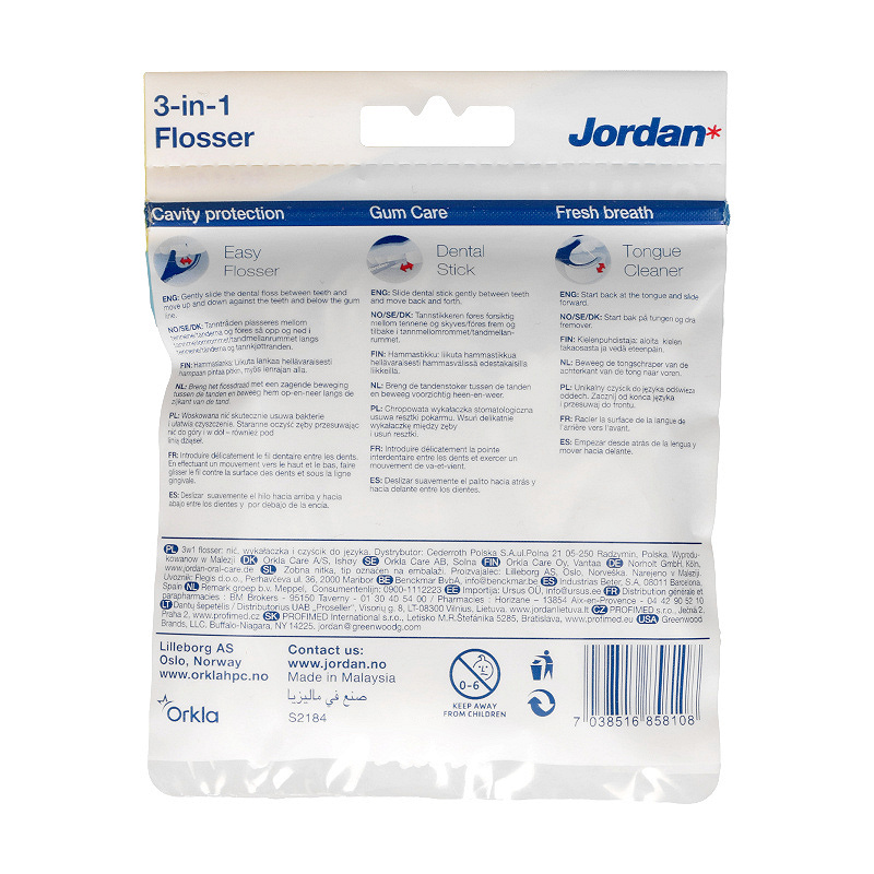 Jordan Flosser 3w1,  nić, wykałaczka i czyścik do języka w jednym