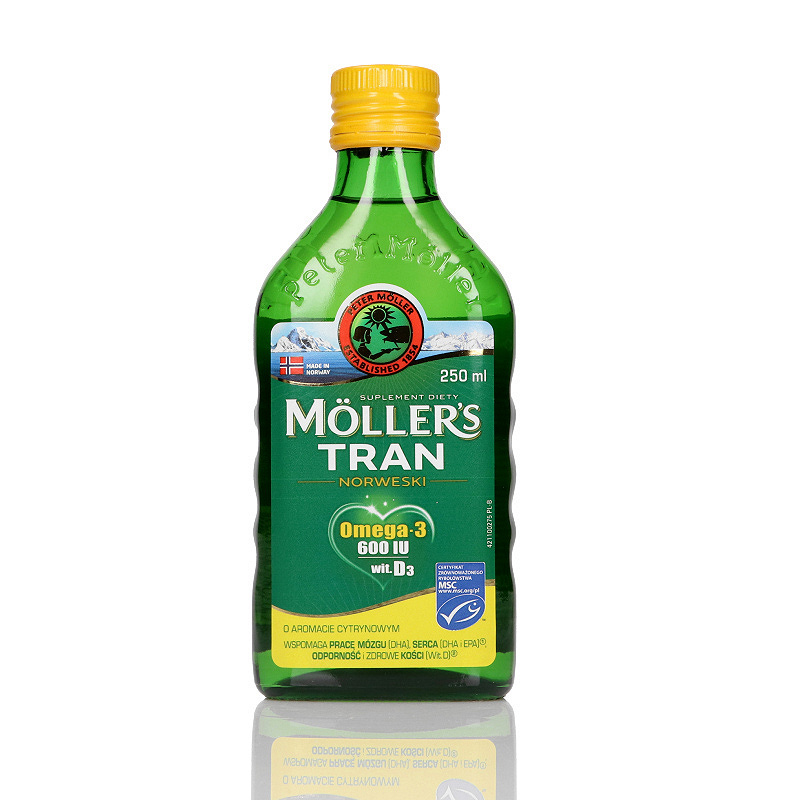 Mollers Tran Norweski, płyn z kwasami omega-3 o aromacie cytrynowym, 250 ml