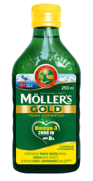 Mollers Gold Tran Norweski płyn o smaku cytrynowym, 250 ml