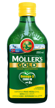 Mollers Gold Tran Norweski, płyn o smaku cytrynowym, 250 ml