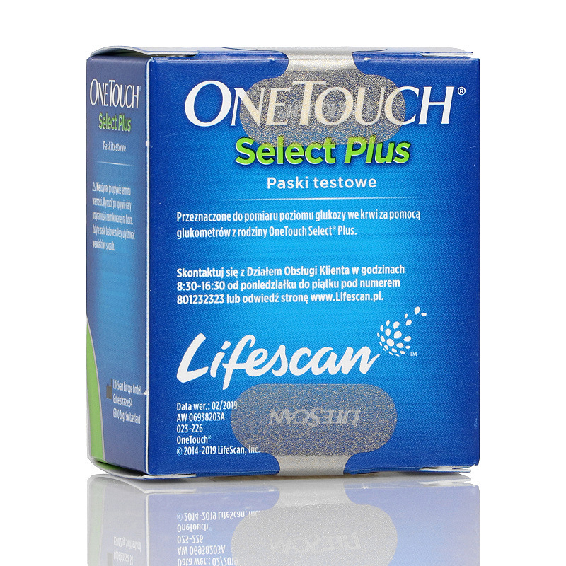 One Touch Select Plus, test paskowy do mierzenia poziomu glukozy we krwi, 50 szt.