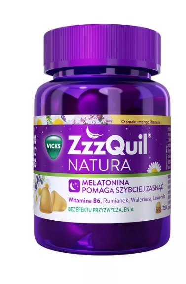 ZzzQuil Natura, żelki ze składnikami ułatwiającymi usypianie, mango-banan, 30 szt.