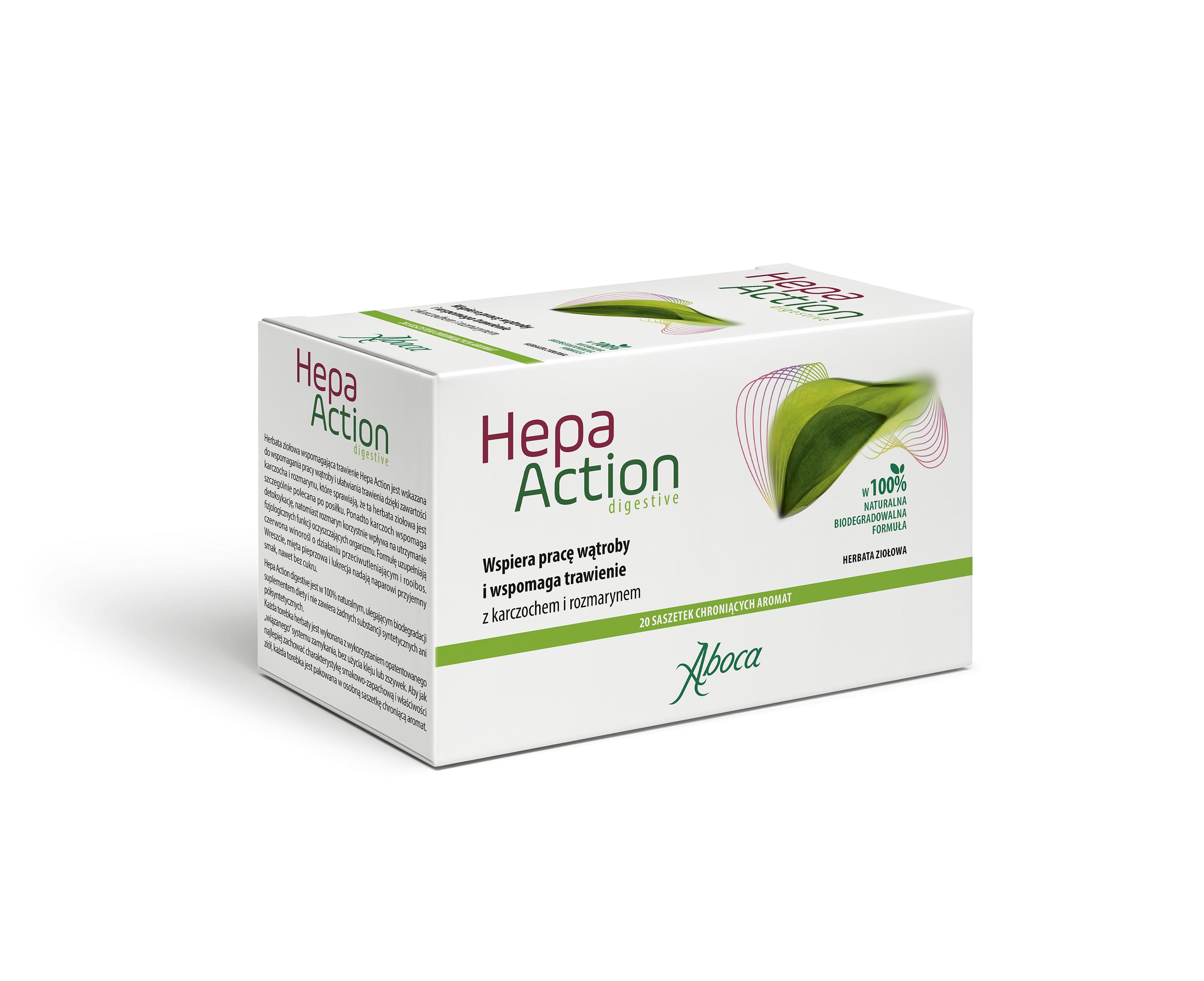 Hepa Action Digestive, herbata ziołowa ze składnikami wspomagającymi pracę wątroby, 20 sasz.