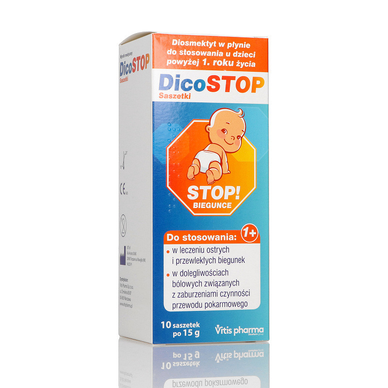 DicoStop, płyn na ostre i przewlekłe biegunki, 10 sasz. x 15 g