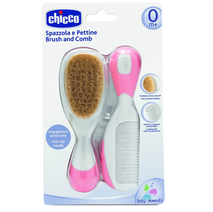 Chicco Szczotka z naturalnego włosia + grzebyk zestaw przyborów toaletowych dla dzieci